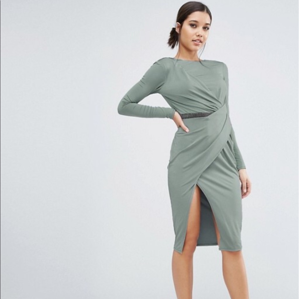 ASOS Slinky Midi Wrap Trim With Long Sleeve